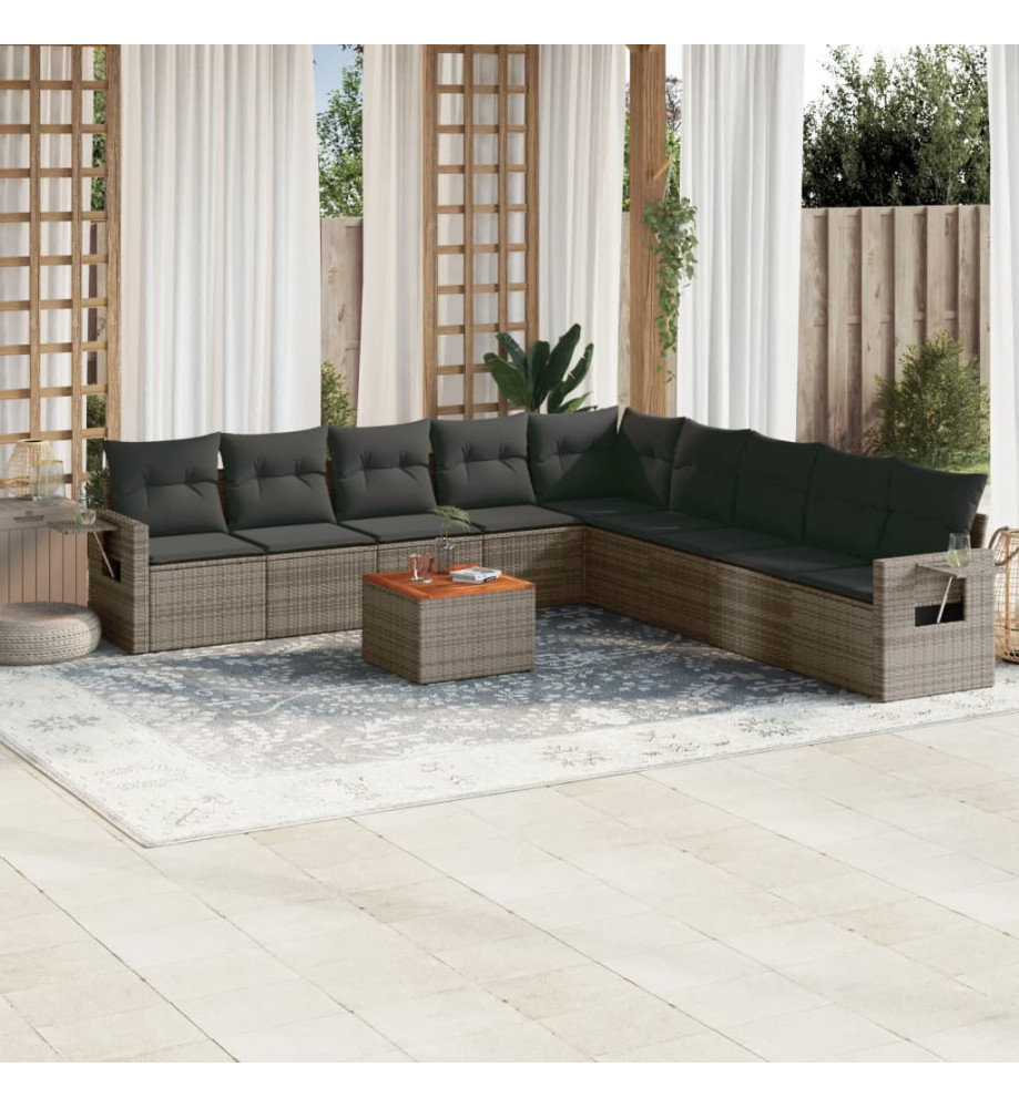 Salon de jardin avec coussins 10 pcs gris résine tressée Salon de jardin avec coussins 10 pcs gris résine tressée