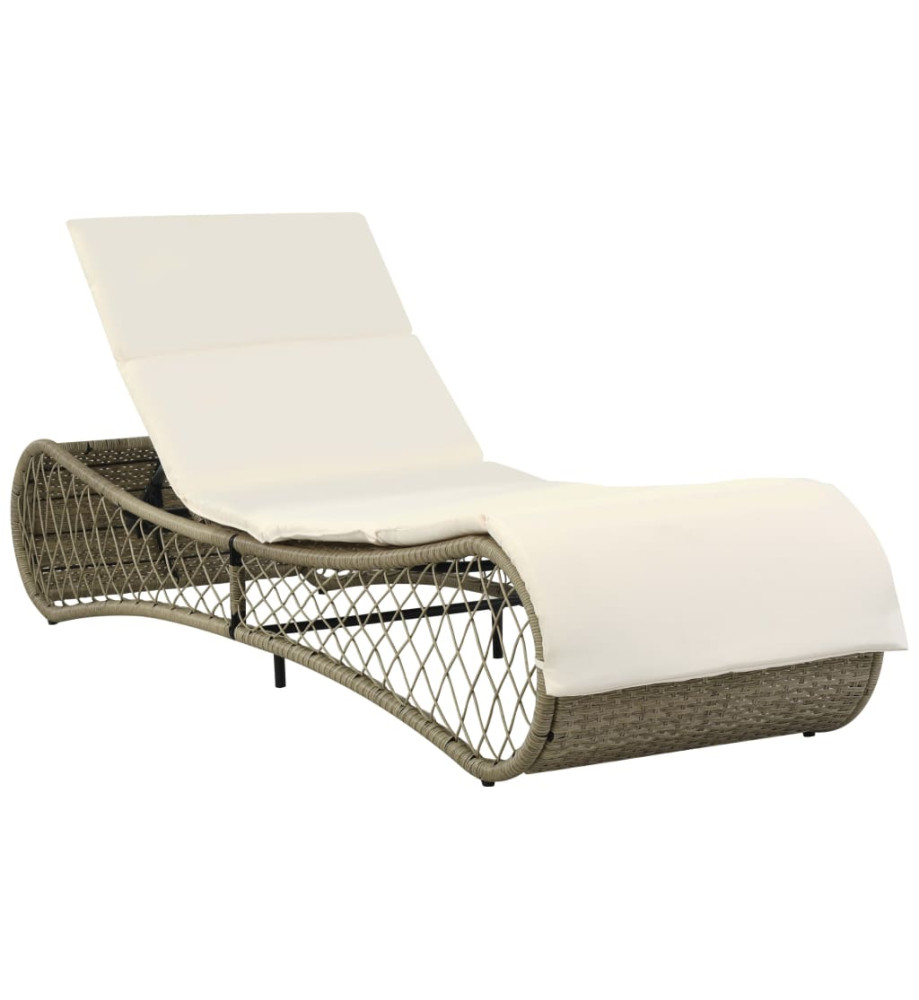 Chaise longue avec coussin Résine tressée Gris