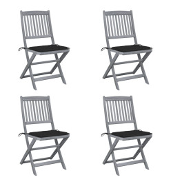 Chaises pliables d'extérieur 4 pcs avec coussins Bois d'acacia