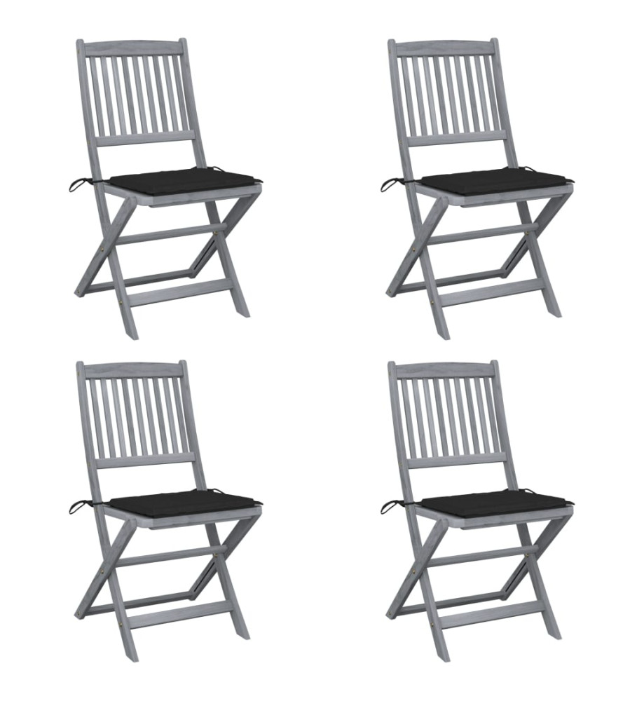 Chaises pliables d'extérieur 4 pcs avec coussins Bois d'acacia