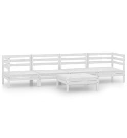 Salon de jardin 5 pcs Blanc Bois de pin massif