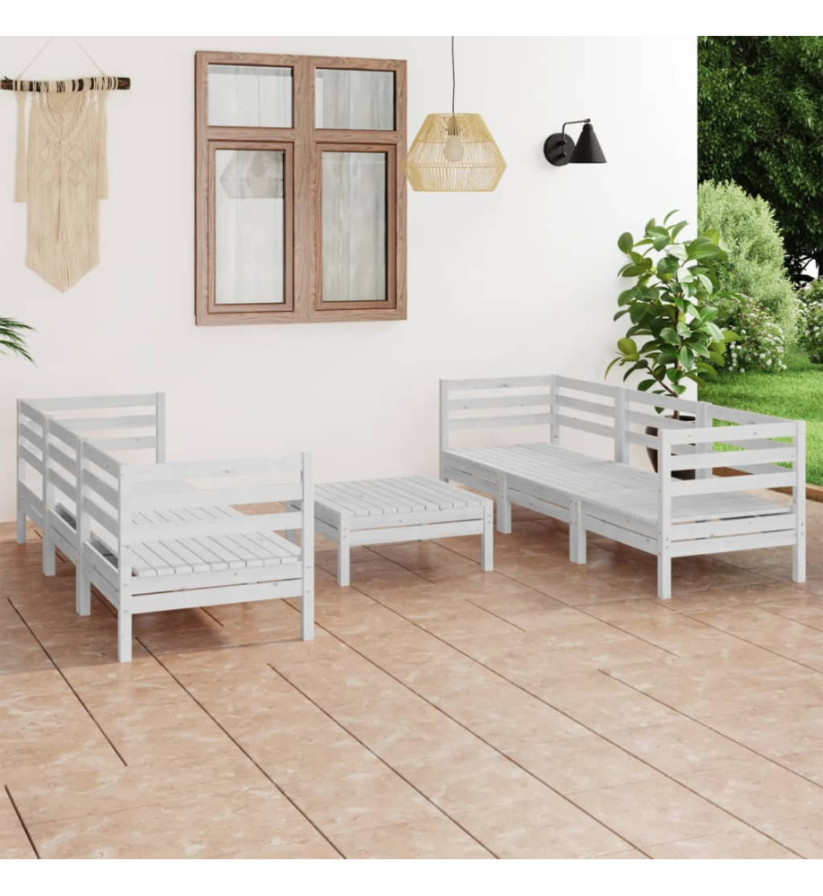 Salon de jardin 7 pcs Blanc Bois de pin massif