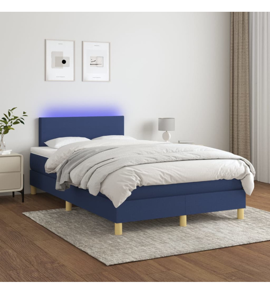 Sommier tapissier avec matelas et LED Bleu 120x200 cm Tissu