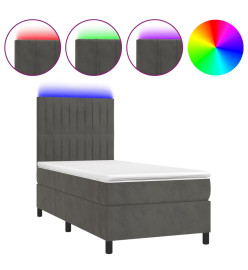 Sommier tapissier matelas et LED Gris foncé 100x200 cm Velours