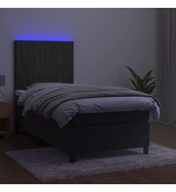 Sommier tapissier matelas et LED Gris foncé 100x200 cm Velours