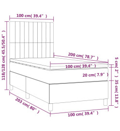 Sommier tapissier matelas et LED Gris foncé 100x200 cm Velours