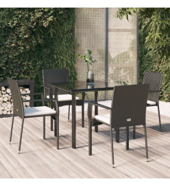 Mobilier à dîner de jardin et coussins 5pcs Noir Résine tressée