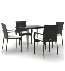 Mobilier à dîner de jardin et coussins 5pcs Noir Résine tressée