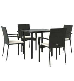 Mobilier à dîner de jardin et coussins 5pcs Noir Résine tressée