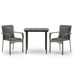 Mobilier à dîner de jardin 3pcs avec coussins noir et gris