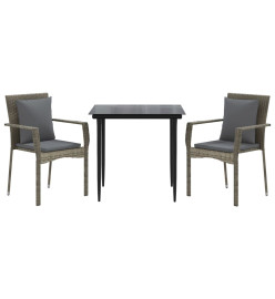 Mobilier à dîner de jardin 3pcs avec coussins noir et gris