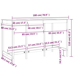 Table de bar Blanc 180x80x110 cm Bois massif de pin