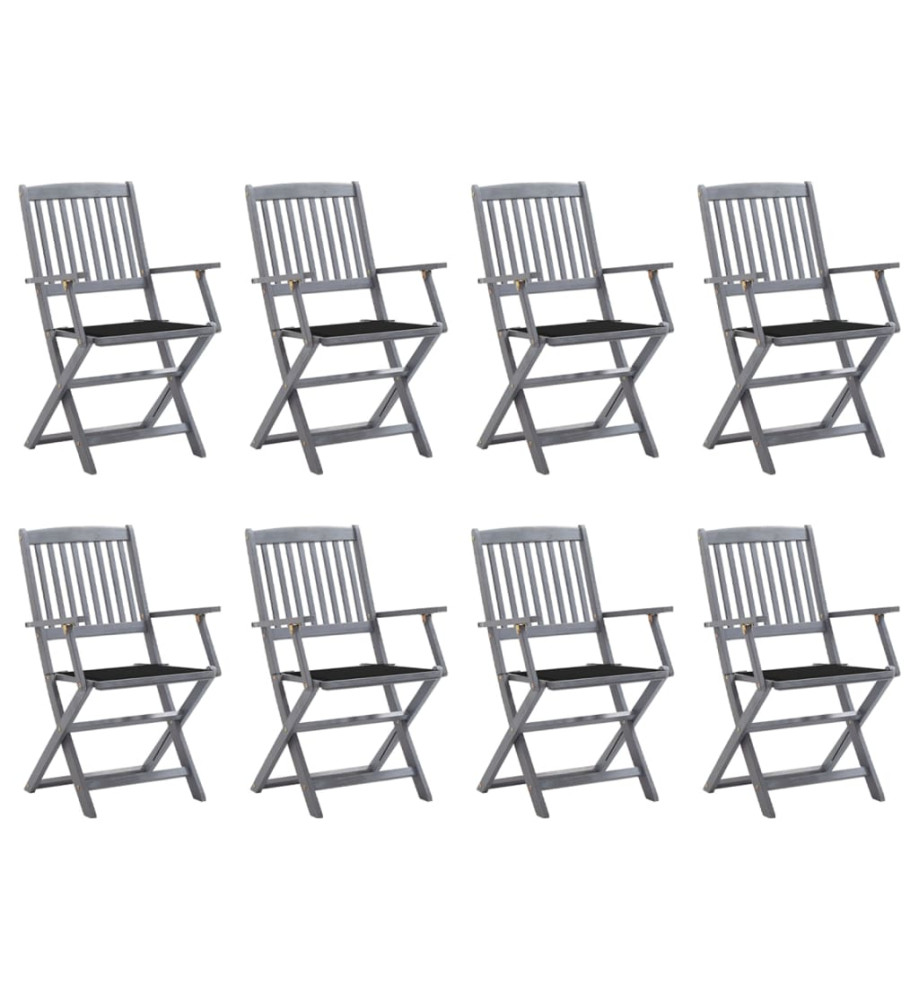 Chaises pliables d'extérieur 8 pcs avec coussins Bois d'acacia