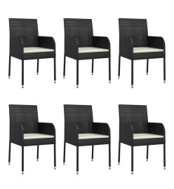 Ensemble à dîner de jardin et coussins 7pcs Noir Résine tressée