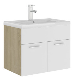 Armoire d'évier et lavabo intégré Blanc/chêne sonoma Aggloméré