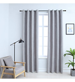 Rideaux occultants avec anneaux en métal 2 pcs Gris 140x175 cm