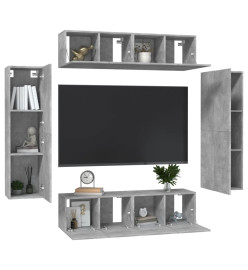 Ensemble de meubles TV 6 pcs Gris béton Aggloméré