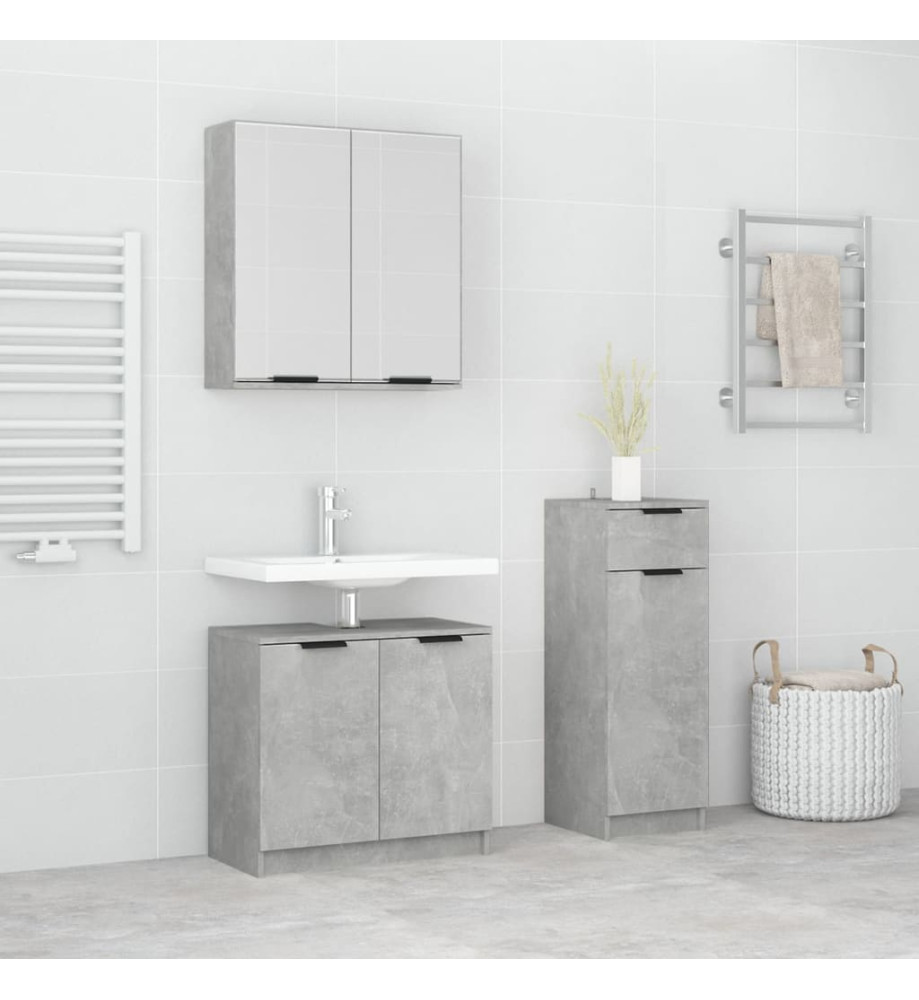 Ensemble d'armoires de salle de bain 3 pcs gris béton