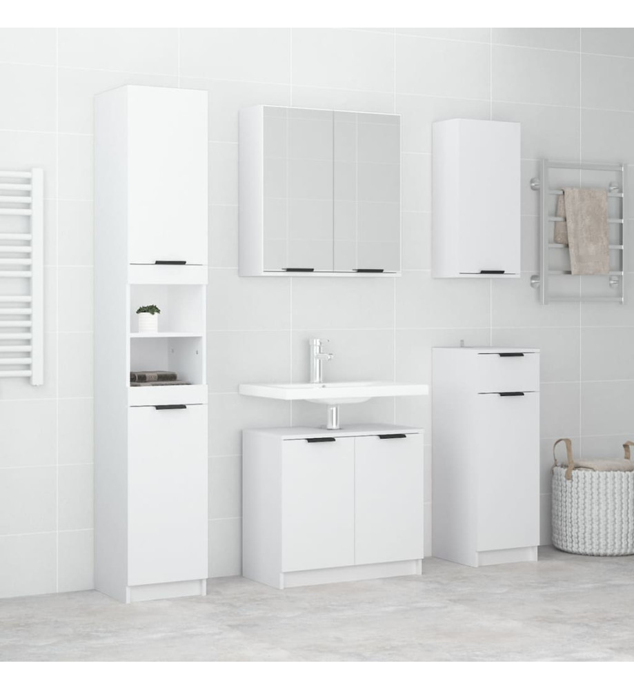 Meubles de salle de bain 5 pcs Blanc Bois d'ingénierie