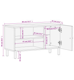 Meuble TV noir 80x31x46 cm bois massif de manguier