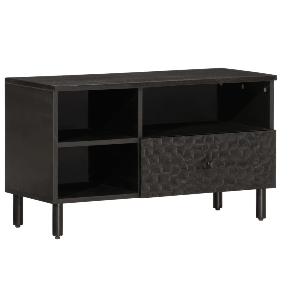 Meuble TV noir 80x33x46 cm bois massif de manguier