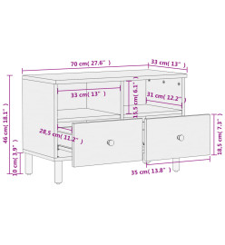 Meuble TV noir 70x33x46 cm bois massif de manguier