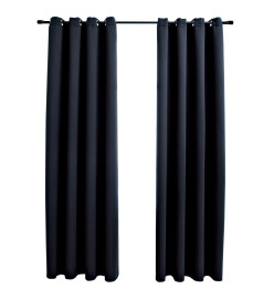 Rideaux occultants avec anneaux en métal 2 pcs Noir 140x225 cm