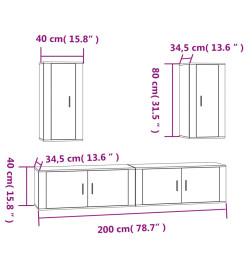 Ensemble de meubles TV 4 pcs Noir Bois d'ingénierie