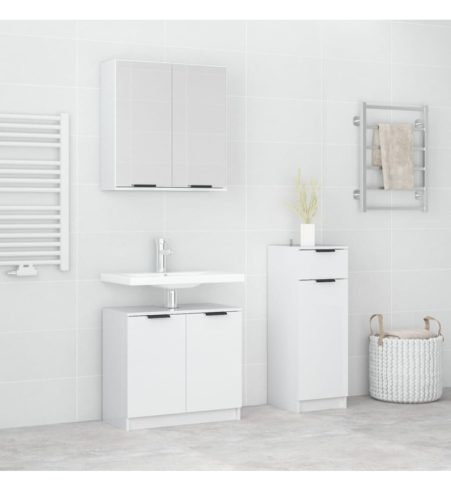 Ensemble d'armoires de salle de bain 3 pcs blanc brillant