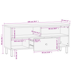 Meuble TV noir 100x33x46 cm bois massif de manguier