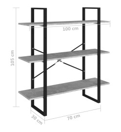 Bibliothèque Gris béton 100x30x105 cm Aggloméré