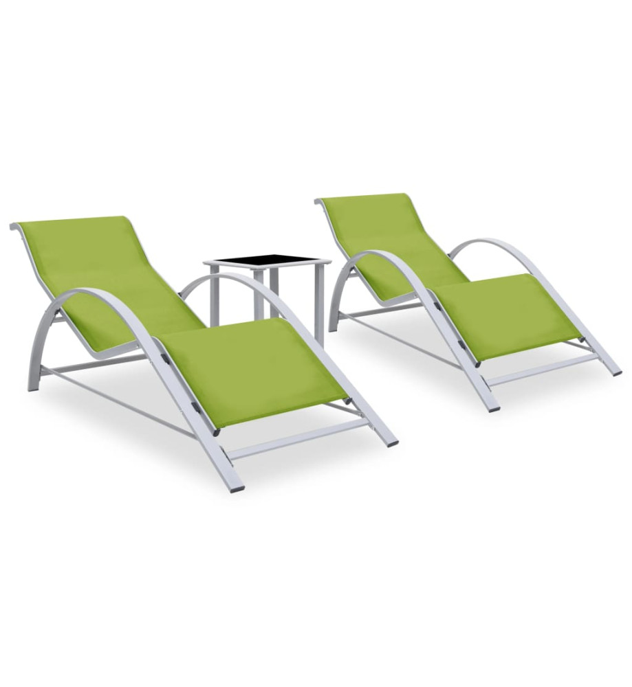 Chaises longues 2 pcs avec table Aluminium Vert