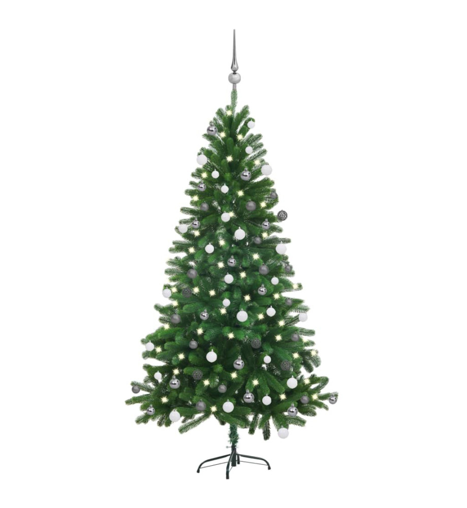 Arbre de Noël artificiel avec LED et boules 150 cm Vert