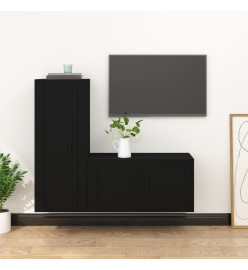 Ensemble de meubles TV 2 pcs noir bois d'ingénierie