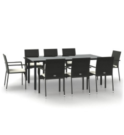 Mobilier à dîner de jardin 9pcs et coussins noir résine tressée