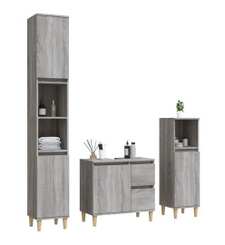 Ensemble d'armoires de salle de bain 3 pcs sonoma gris