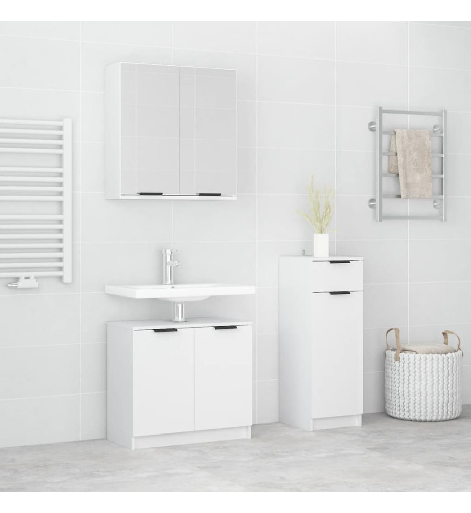 Ensemble d'armoires salle de bain 3 pcs blanc bois d'ingénierie