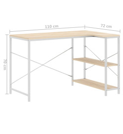 Bureau d'ordinateur Blanc et chêne 110x72x70 cm Aggloméré