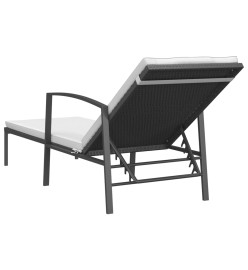 Chaise longue de jardin avec coussin Résine tressée Noir