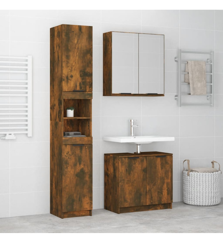 Ensemble d'armoires de salle de bain 3 pcs chêne fumé