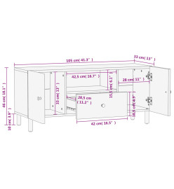 Meuble TV noir 105x33x46 cm bois massif de manguier