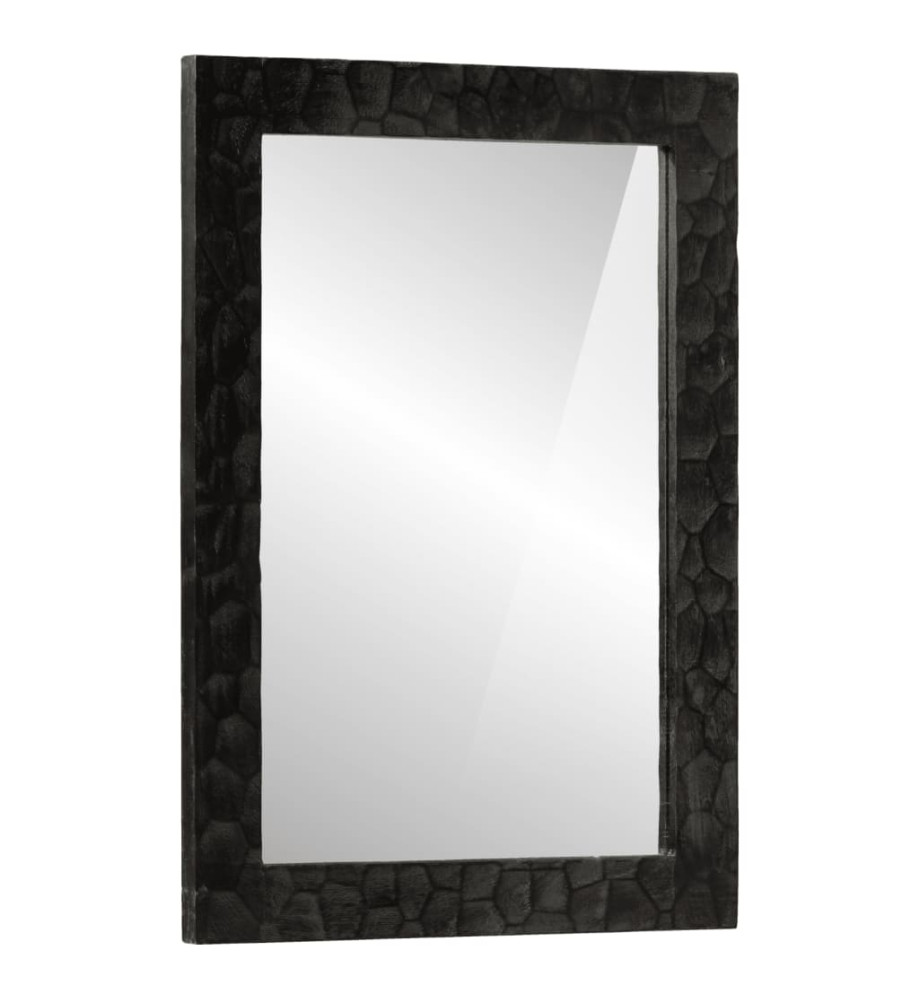 Miroir de bain noir 50x70x2,5 cm bois manguier massif et verre