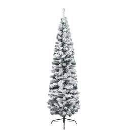 Arbre de Noël artificiel mince avec LED et boules Vert 210 cm