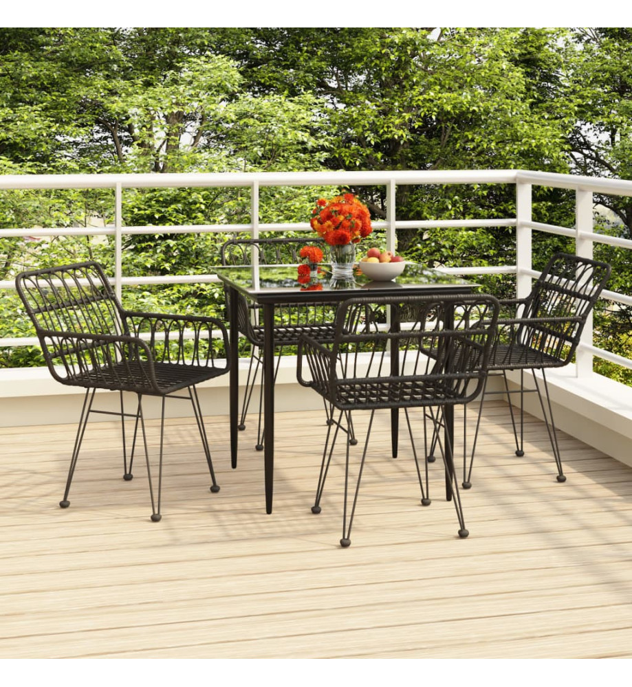 Mobilier à dîner de jardin 5 pcs Noir Résine tressée