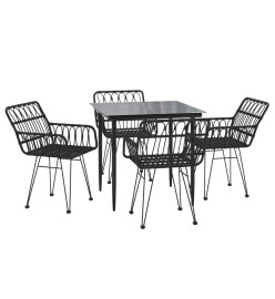 Mobilier à dîner de jardin 5 pcs Noir Résine tressée