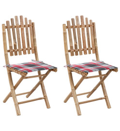 Chaises pliables de jardin 2 pcs avec coussins Bambou