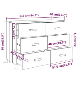 Buffet HAMAR Gris clair 113x40x80 cm Bois massif de pin