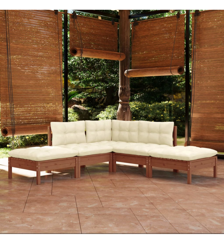 Salon de jardin 5 pcs avec coussins Marron miel Bois de pin