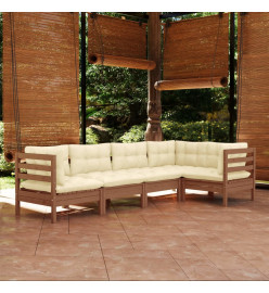 Salon de jardin 5 pcs avec coussins Marron miel Bois de pin