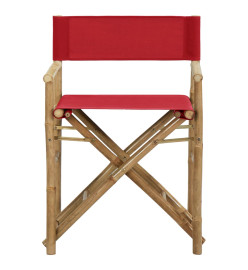 Chaises pliables de directeur 2 pcs Rouge Bambou et tissu